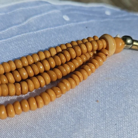 Vintage Celluloid Beaded Multi-strand into Brass Circles necklace #135 - Picture 9 of 9